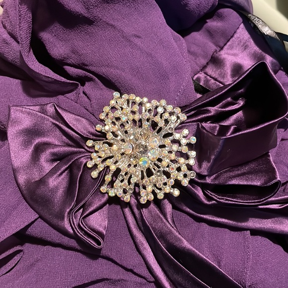 Tadashi halter party dress Evening purple Eggplant rhinestone pin sz 4 vintage - Picture 8 of 9